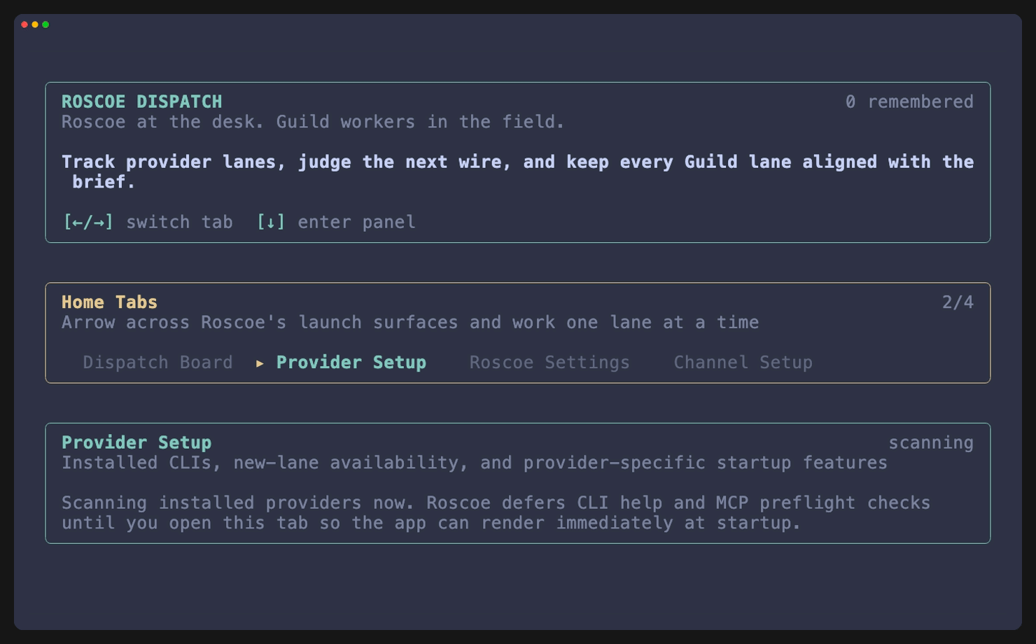 Roscoe provider setup tab